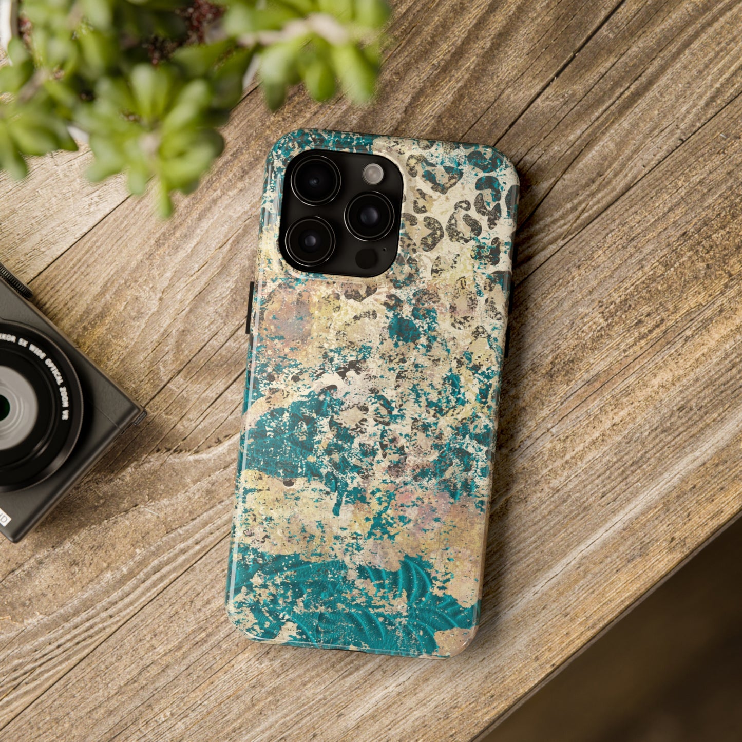 Western Turquoise and Cheetah Design Tough Phone Case compatible with a large variety of phone models, Gift, Phone Case