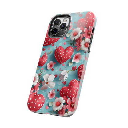 Pink White Flowers Red Hearts Digital print Design Tough Phone Case compatible with a large variety of iPhone models, Gift, Phone Case