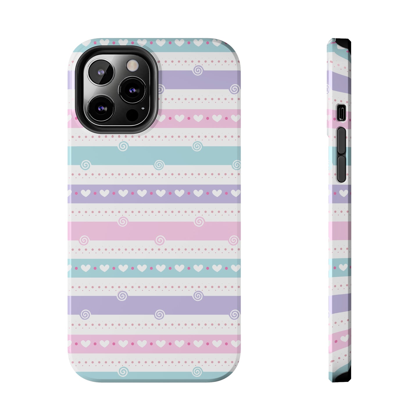 Pastel Stripes and Hearts print design Tough Phone Case compatible with a large variety of iphone models