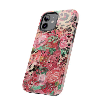 Western Leopard and Pink Roses Design Phone Case- Lightweight, Impact Resistant Cover for iPhone 6, 6s, 12, 13, 14, 15