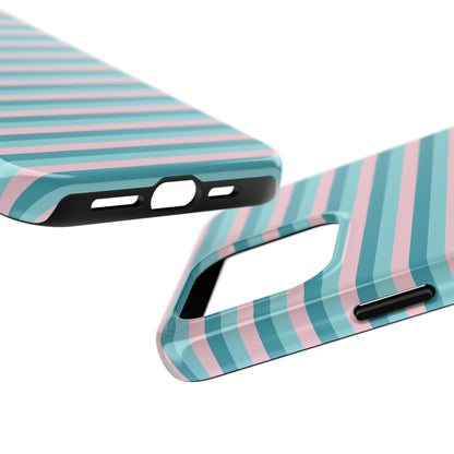 Pink and Aqua Girly Stripe print Design Tough Phone Case compatible with a large variety of iPhone models, Gift, Phone Case