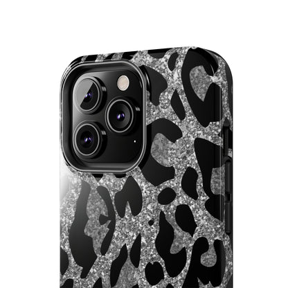 Silver and Black Leopard Design Phone Case- Lightweight, Impact Resistant Cover for iPhone 6, 6s, 12, 13, 14, 15