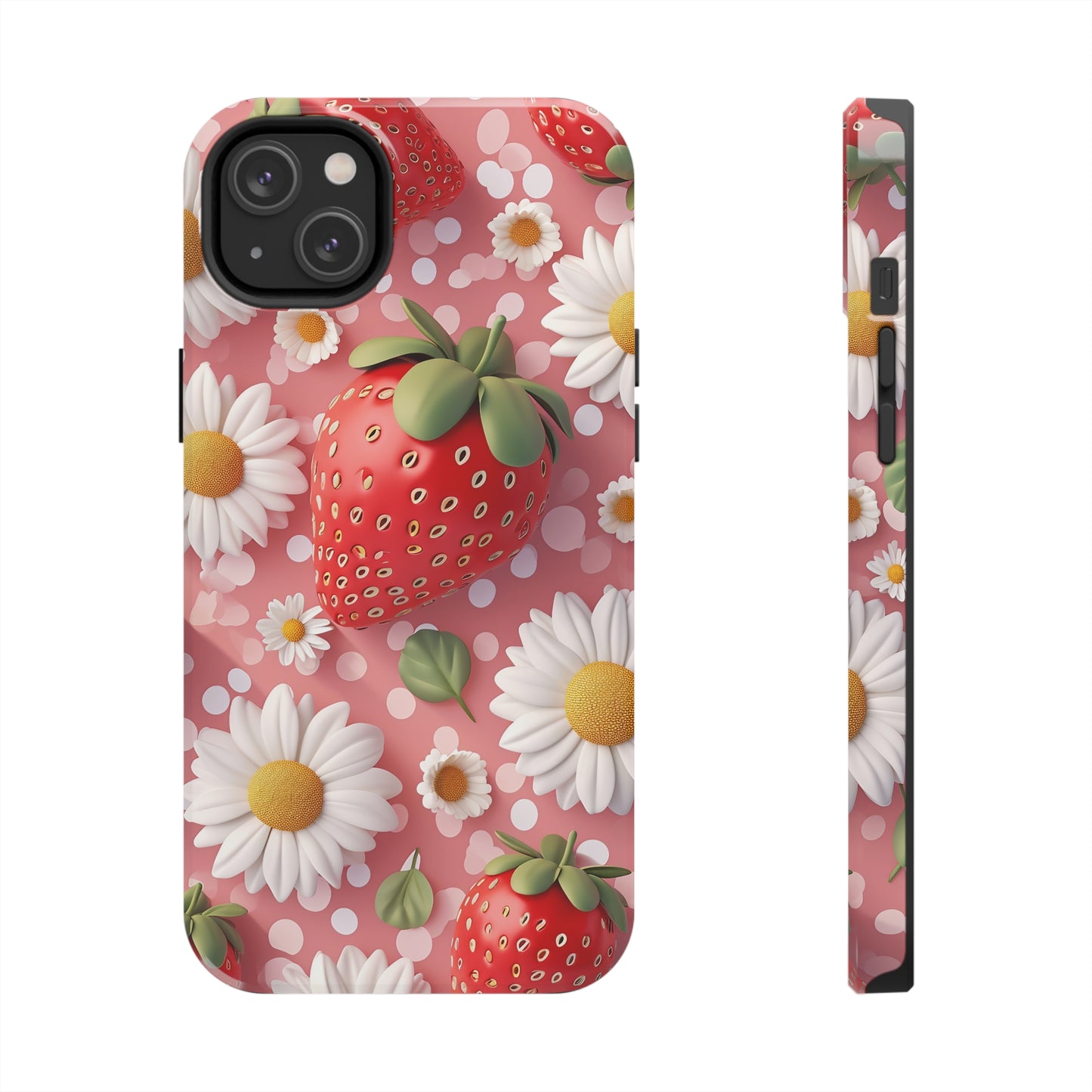 Strawberries & Daisies Digital print Design Tough Phone Case compatible with a large variety of iPhone models, Gift, Phone Case