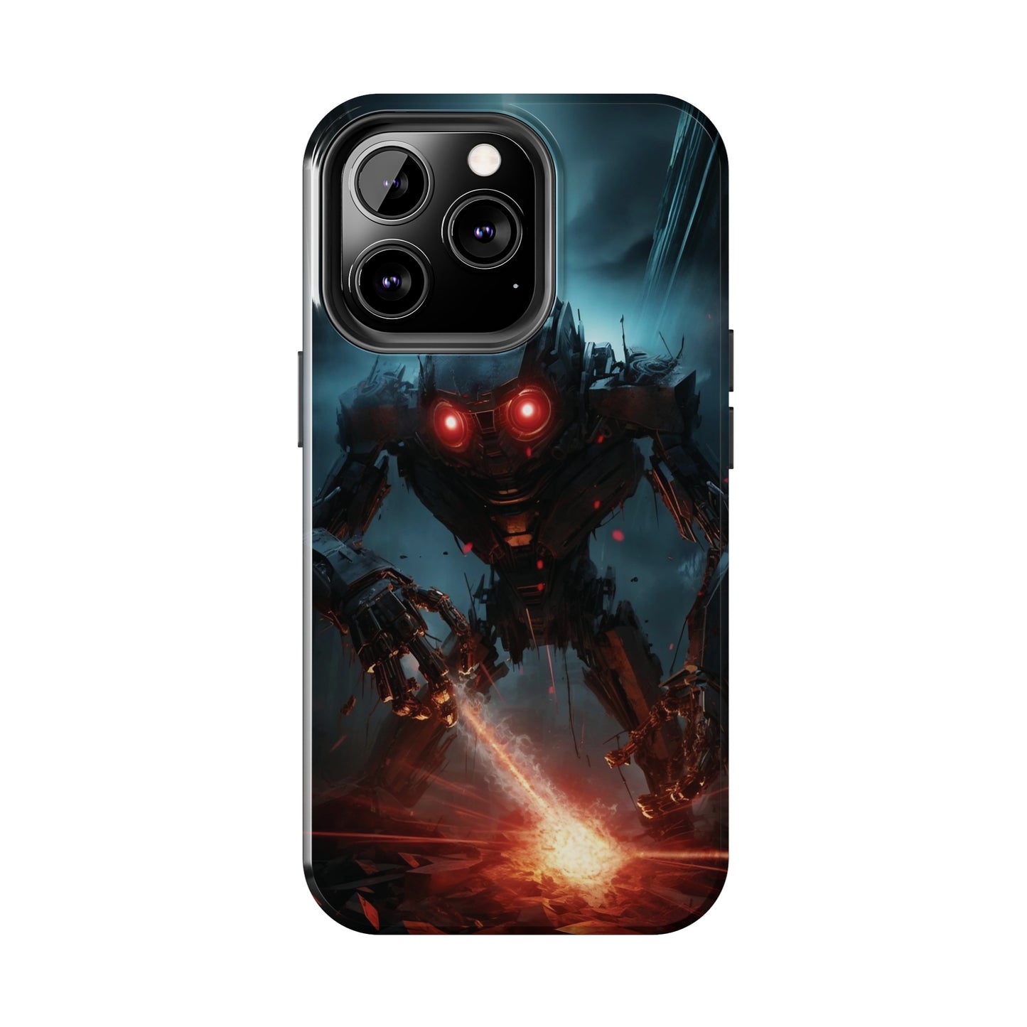Futuristic Robot Battle iPhone Case, Sci-Fi Mech Warrior with Laser, Protective Phone Cover, Cool Tech Design for iPhone Models, Durable Phone Accessory Gift, Tough iPhone Case