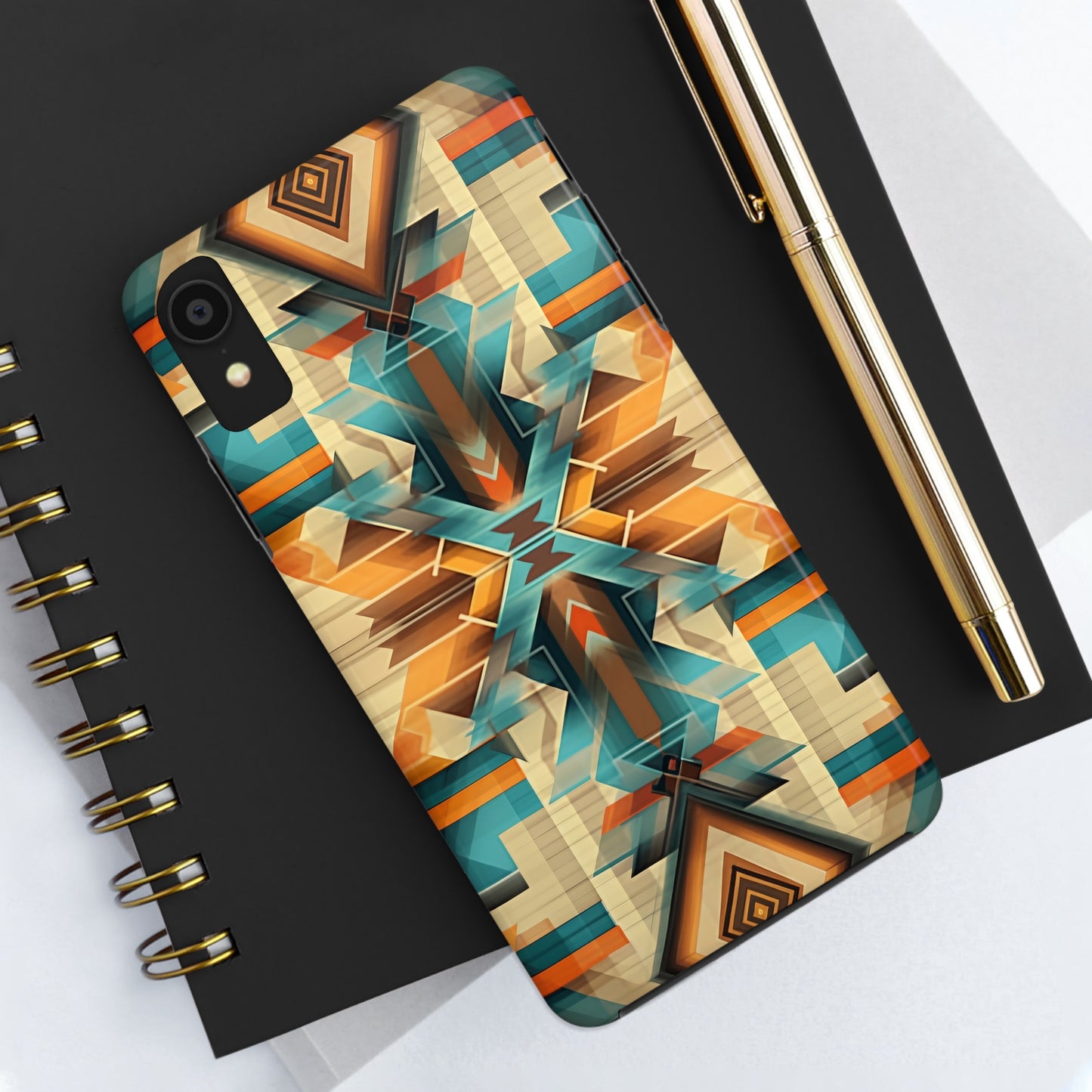 Beautiful Blue and Cream Native American Pattern Design Tough Phone Case compatible with a large variety of iPhone models, Gift, Phone Case