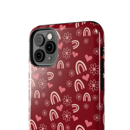 Red Boho2 Rainbow print Design Tough Phone Case compatible with a large variety of iPhone models, Gift, Phone Case