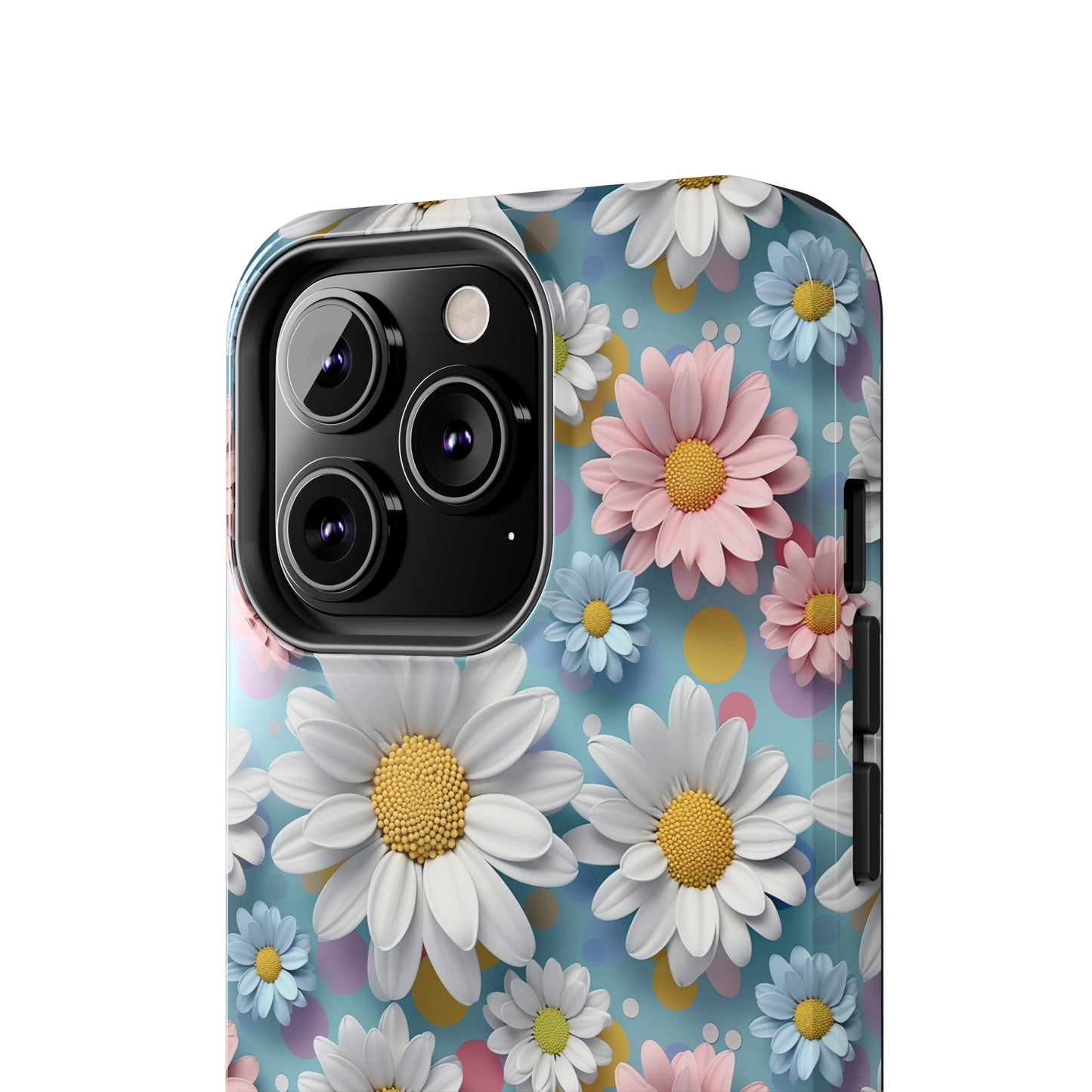 3D Spring Flowes and Polka Dots Digital print Design Tough Phone Case compatible with a large variety of iPhone models, Gift, Phone Case