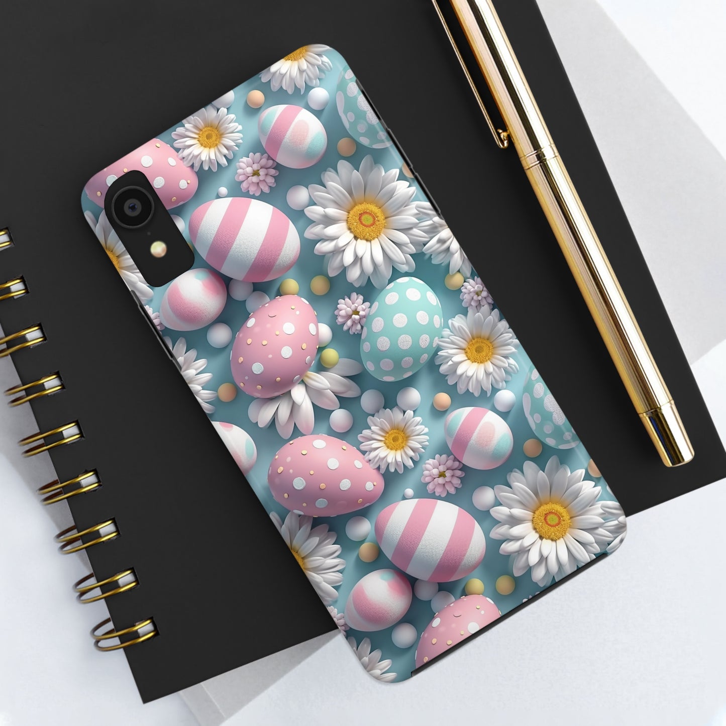 Easter Eggs and Daisies Digital print Design Tough Phone Case compatible with a large variety of iPhone models, Gift, Phone Case