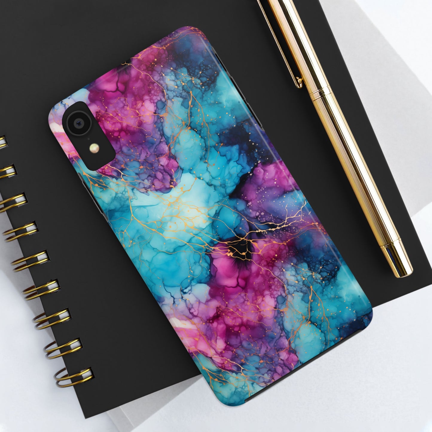 Blue and Purple Alcohol Ink Digital print Design Tough Phone Case compatible with a large variety of iPhone models, Gift, Phone Case