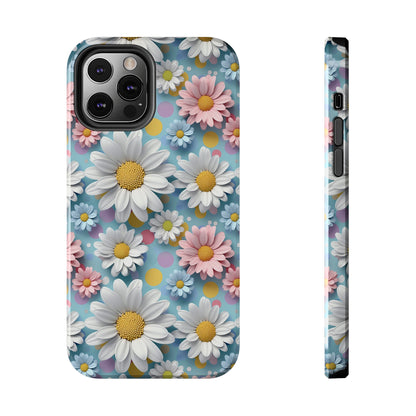 3D Spring Flowes and Polka Dots Digital print Design Tough Phone Case compatible with a large variety of iPhone models, Gift, Phone Case