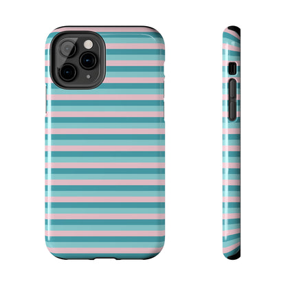 Pink and Aqua Girly Stripe print Design Tough Phone Case compatible with a large variety of iPhone models, Gift, Phone Case