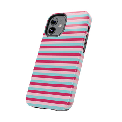 Pink and Blue Girly Stripe print Design Tough Phone Case compatible with a large variety of iPhone models, Gift, Phone Case