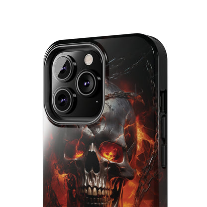 Gothic Skull iPhone Case, Dark Aesthetic Fiery Eyes, Unique Horror Style iPhone Accessory, Cool Tech Design for iPhone Models, Durable Phone Accessory Protective Cover for iPhone Models, Tough iPhone Case