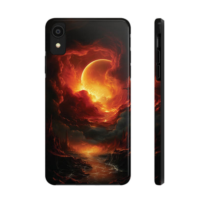 Fiery Red Moon Art iPhone Case, Dramatic Sky Aesthetic Phone Cover, Cool Tech Design for iPhone Models, Durable Phone Accessory Protective Cover for iPhone Models, Tough iPhone Case