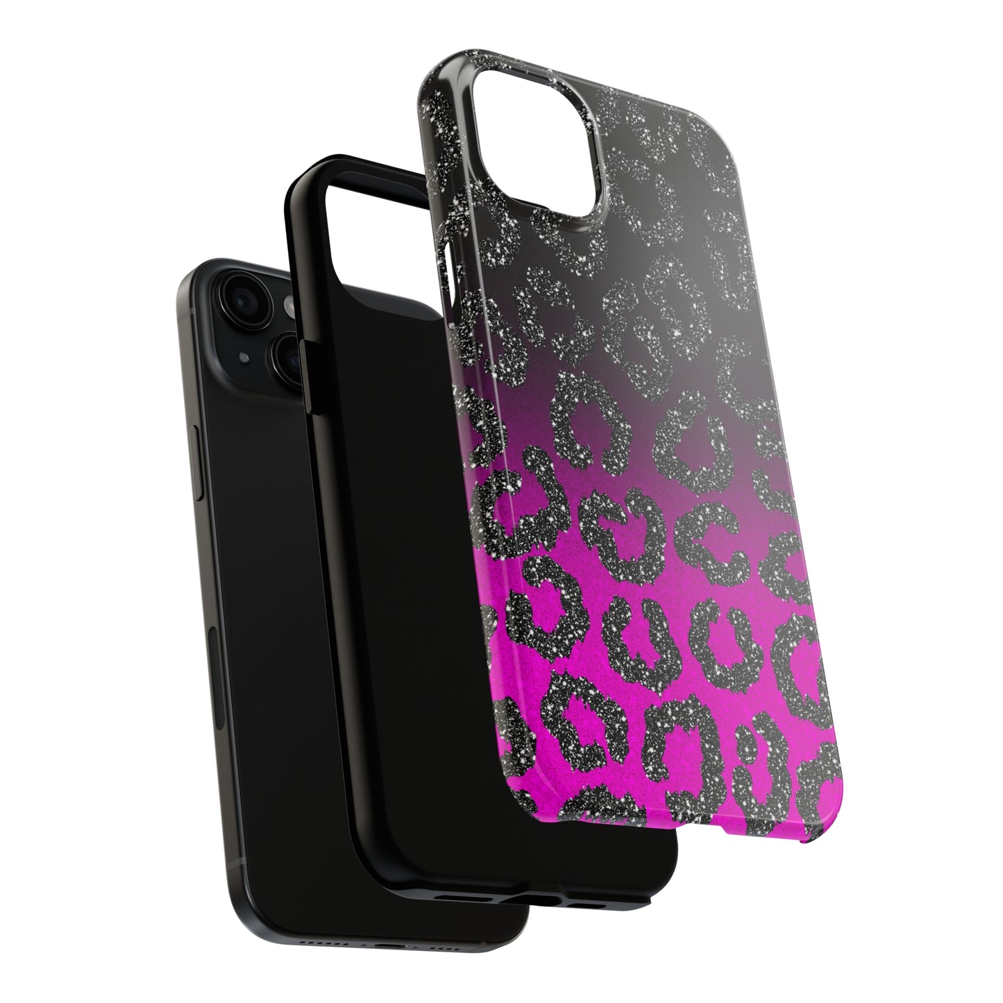 Pink and Black Ombre Leopard Design Phone Case- Lightweight, Impact Resistant Cover for iPhone 6, 6s, 12, 13, 14, 15