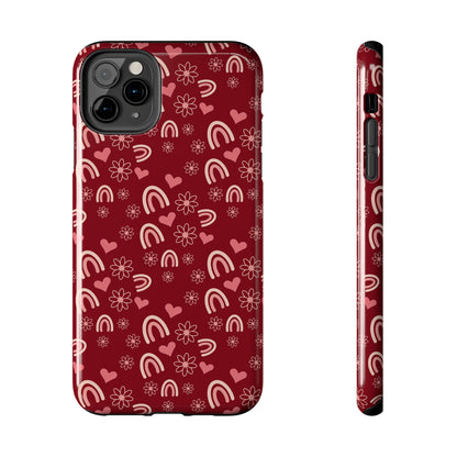 Red Boho2 Rainbow print Design Tough Phone Case compatible with a large variety of iPhone models, Gift, Phone Case