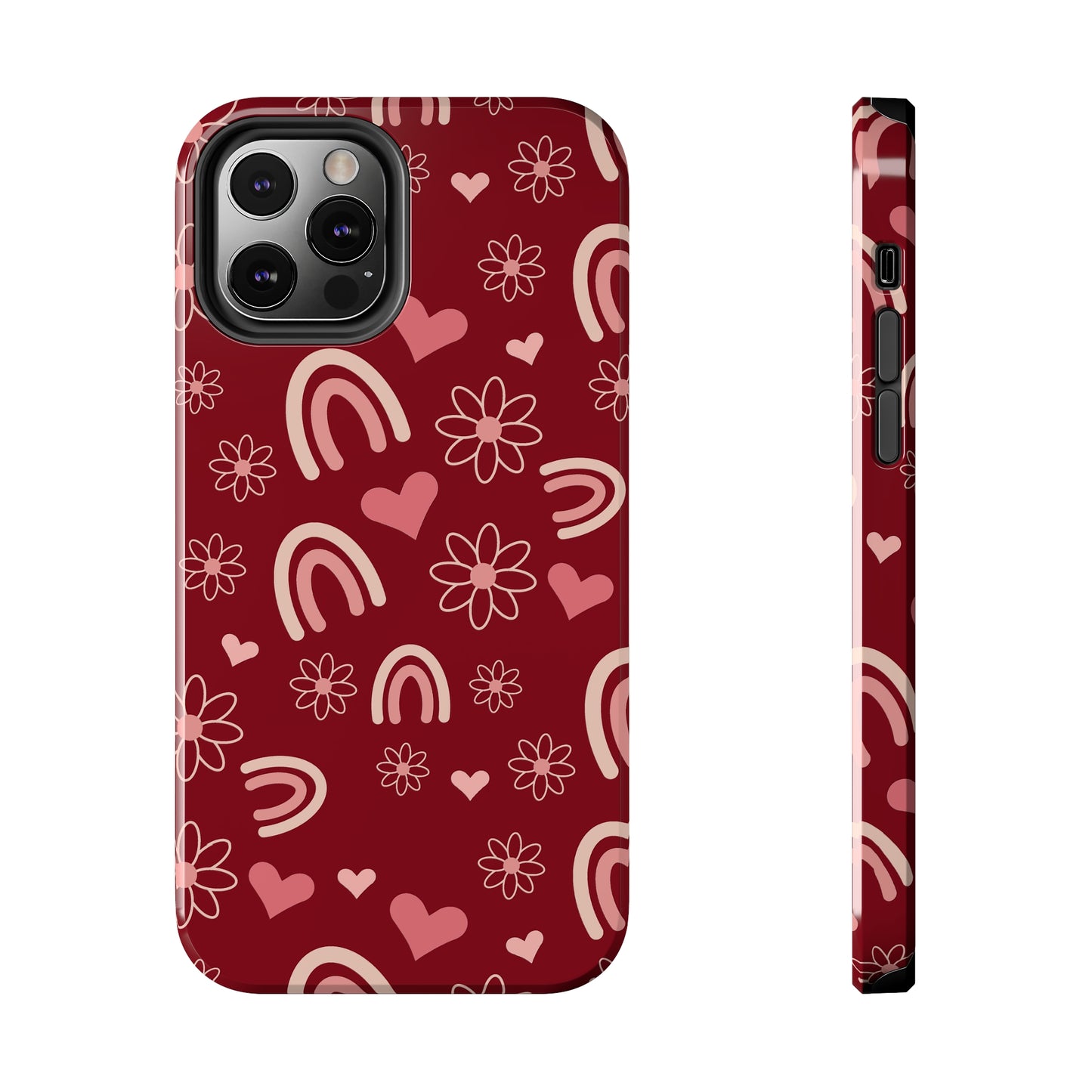 Red Boho Rainbow print Design Tough Phone Case compatible with a large variety of iPhone models, Gift, Phone Case