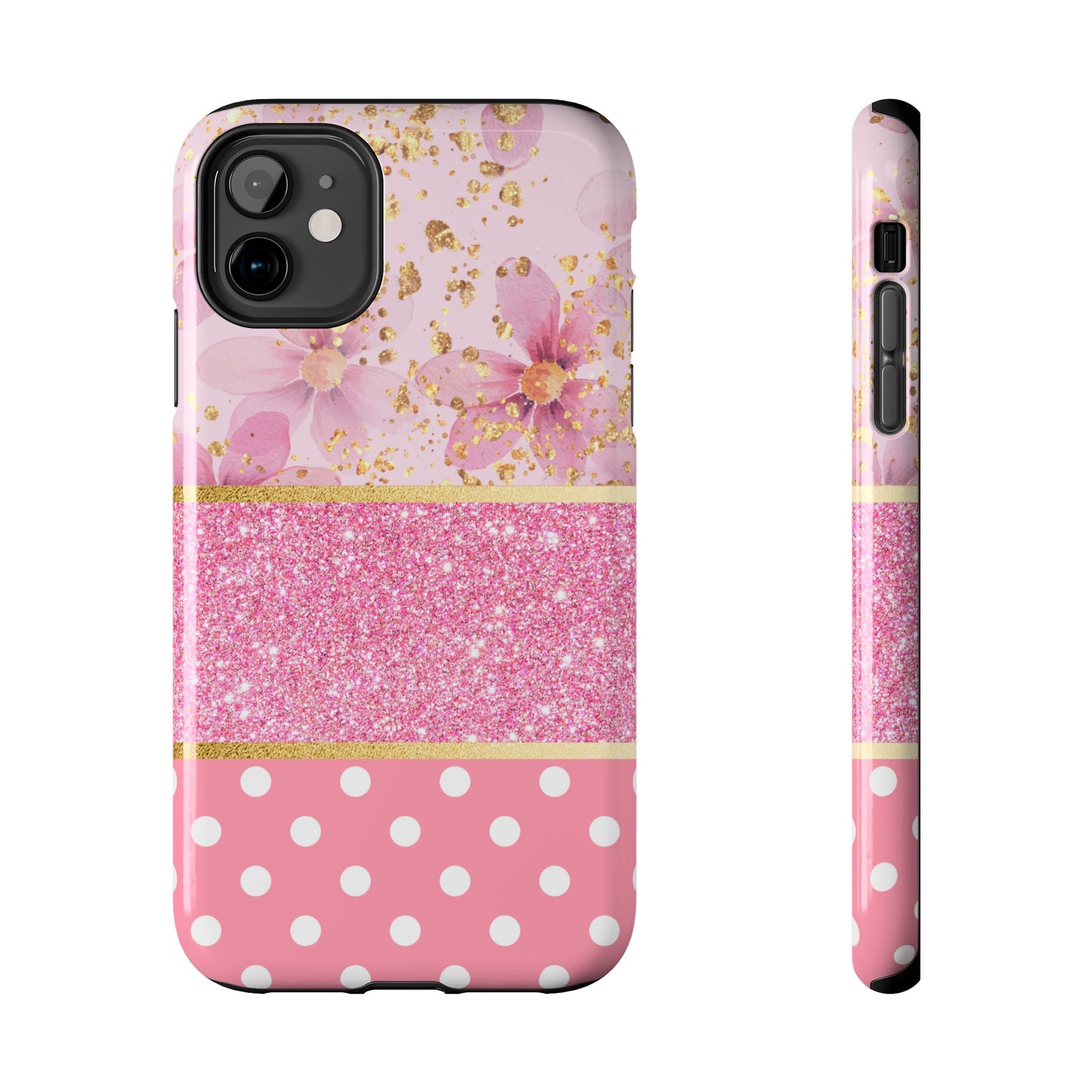 Pink Watercolor flowers and Polka Dot Design Phone Case- Lightweight, Impact Resistant Cover for iPhone 6, 6s, 12, 13, 14, 15