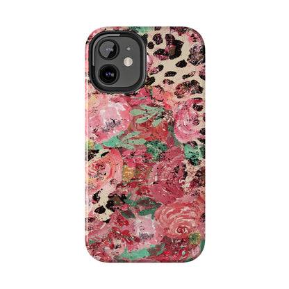 Western Leopard and Pink Roses Design Phone Case- Lightweight, Impact Resistant Cover for iPhone 6, 6s, 12, 13, 14, 15