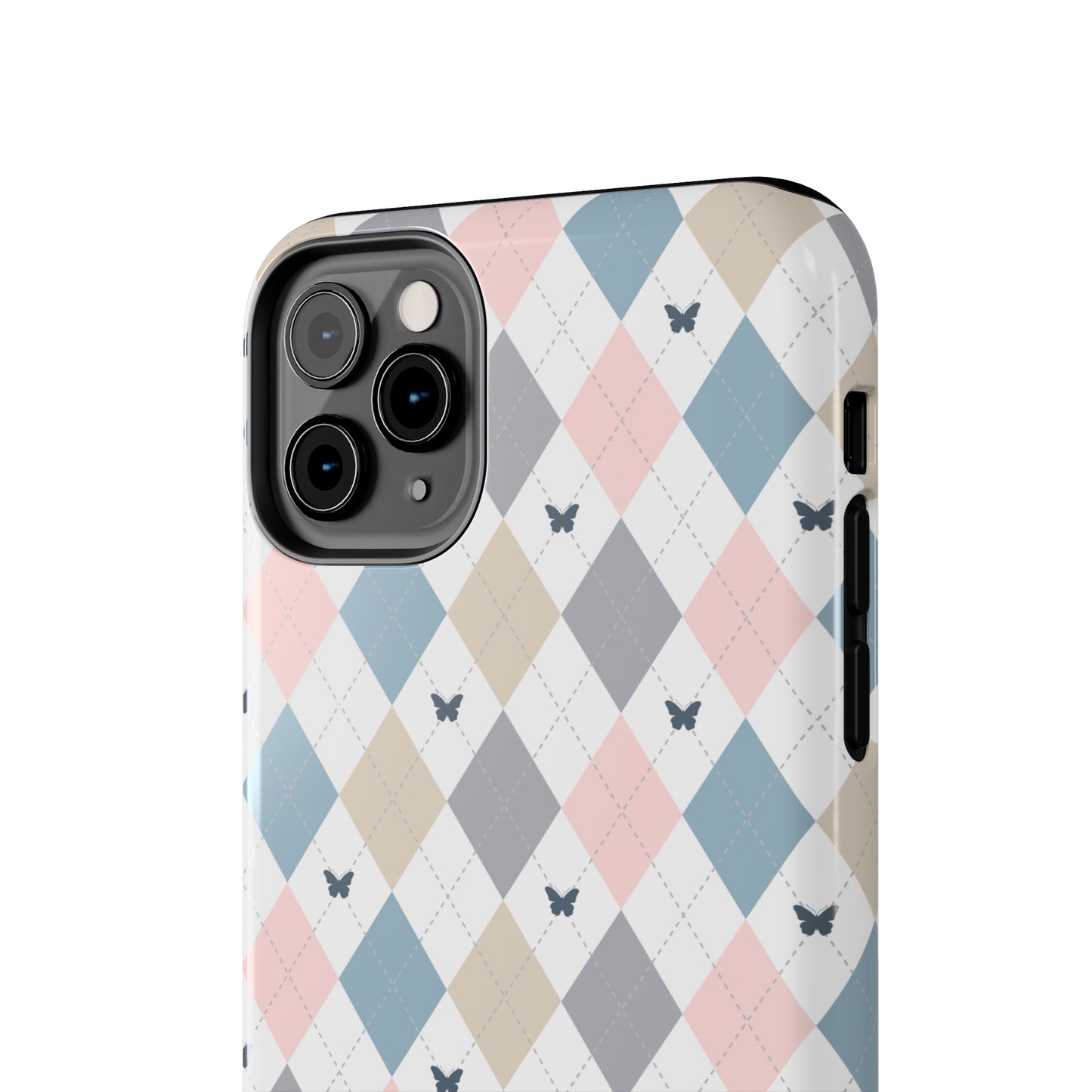 Argyle Pastel Plaid and Butterflies print design Tough Phone Case compatible with a large variety of iphone models