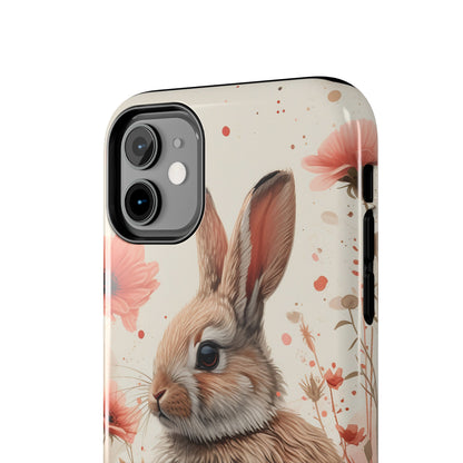 Watercolor Easter Bunny and Spring Flowers Design Phone Case- Lightweight, Impact Resistant Cover for iPhone 6, 6s, 12, 13, 14, 15