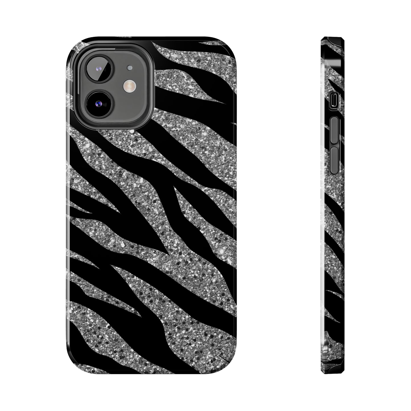 Silver and Black Zebra Print Design  Phone Case- Lightweight, Impact Resistant Cover for iPhone 6, 6s, 12, 13, 14, 15