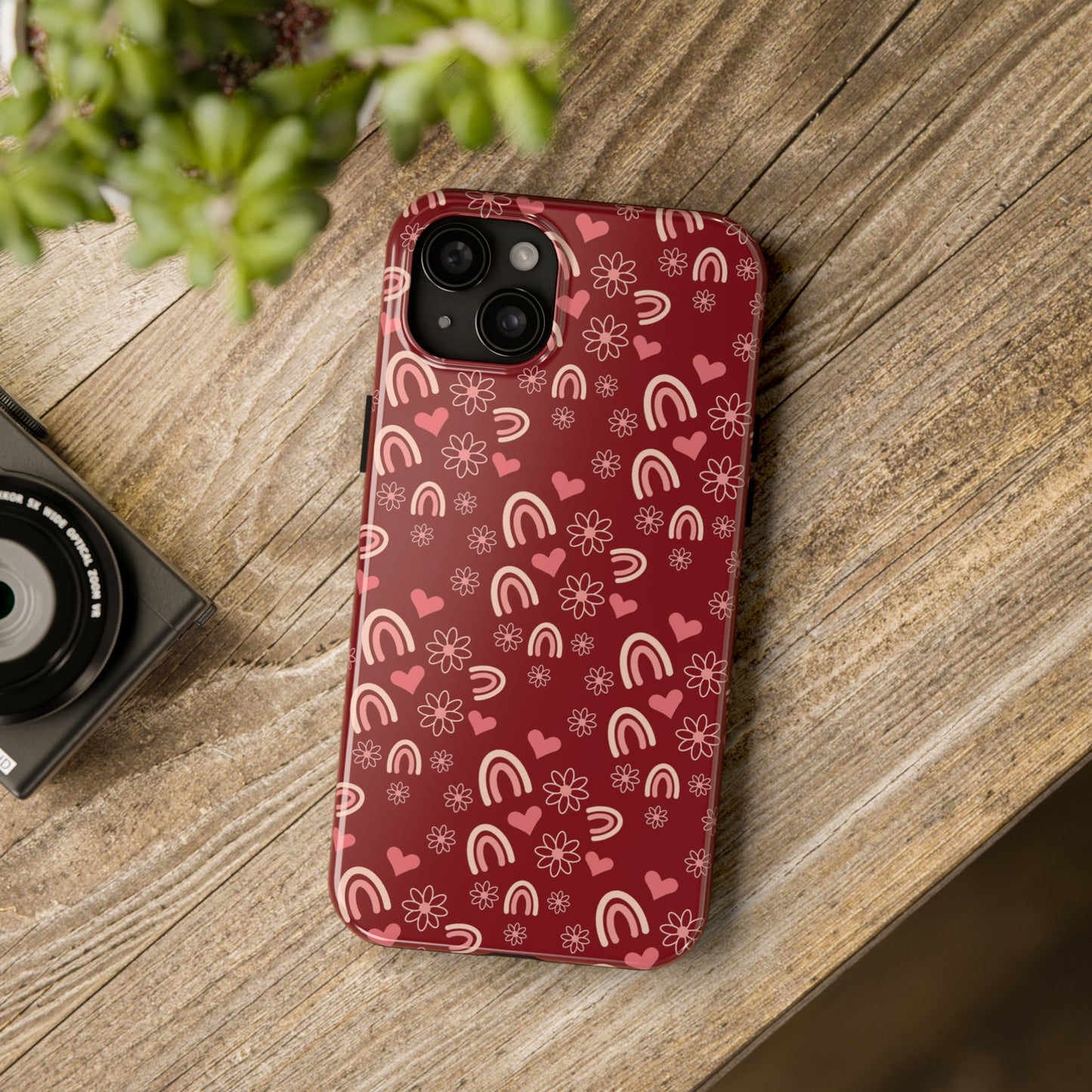 Red Boho2 Rainbow print Design Tough Phone Case compatible with a large variety of iPhone models, Gift, Phone Case