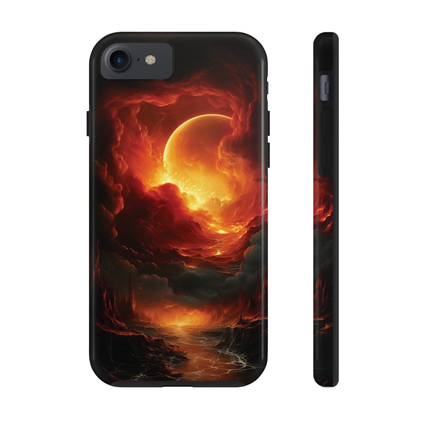 Fiery Red Moon Art iPhone Case, Dramatic Sky Aesthetic Phone Cover, Cool Tech Design for iPhone Models, Durable Phone Accessory Protective Cover for iPhone Models, Tough iPhone Case