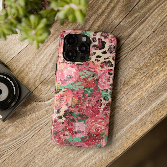 Western Leopard and Pink Roses Design Phone Case- Lightweight, Impact Resistant Cover for iPhone 6, 6s, 12, 13, 14, 15