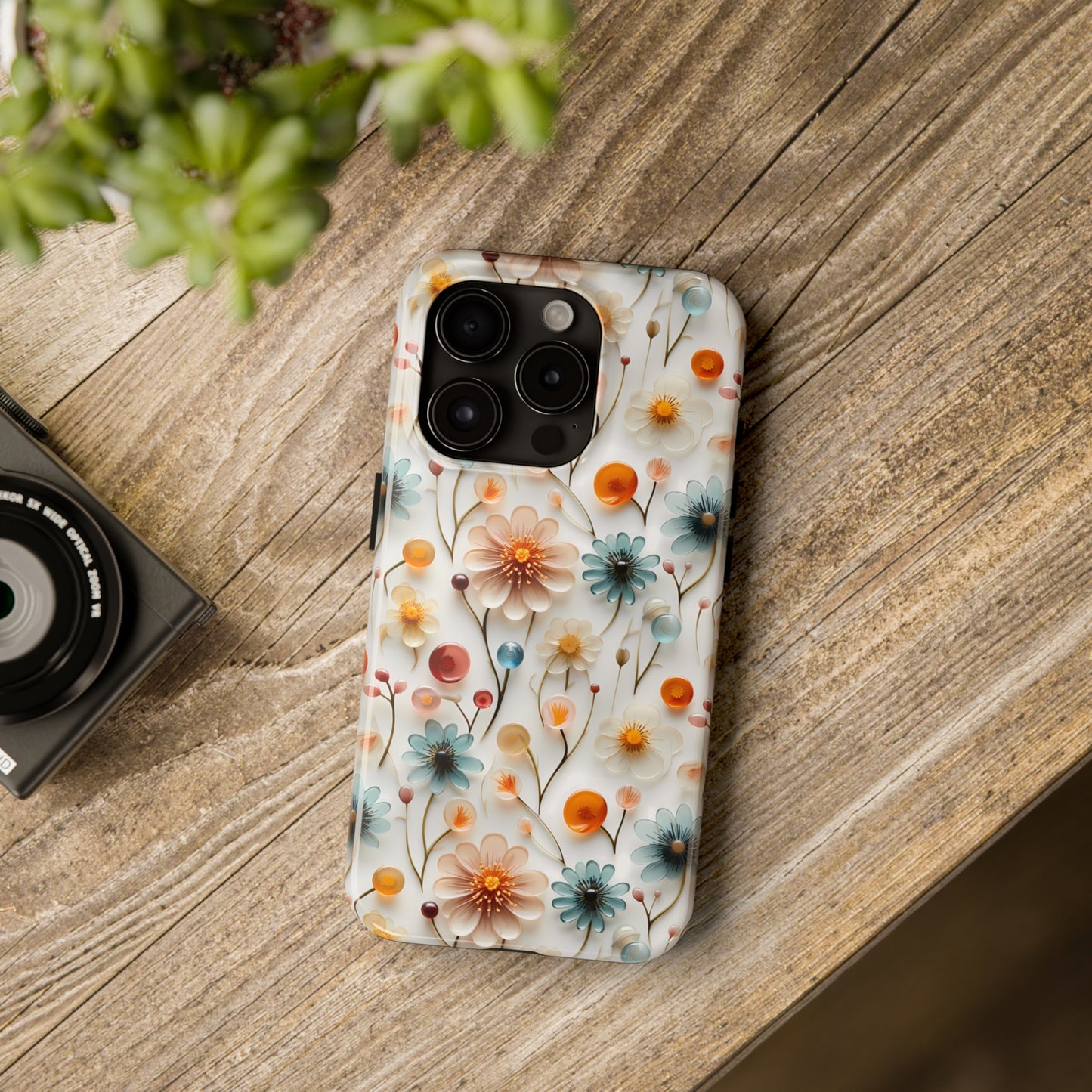 3D Glass Flower Pattern Design Tough Phone Case compatible with a large variety of iPhone models, Phone Case, Birthday Gift