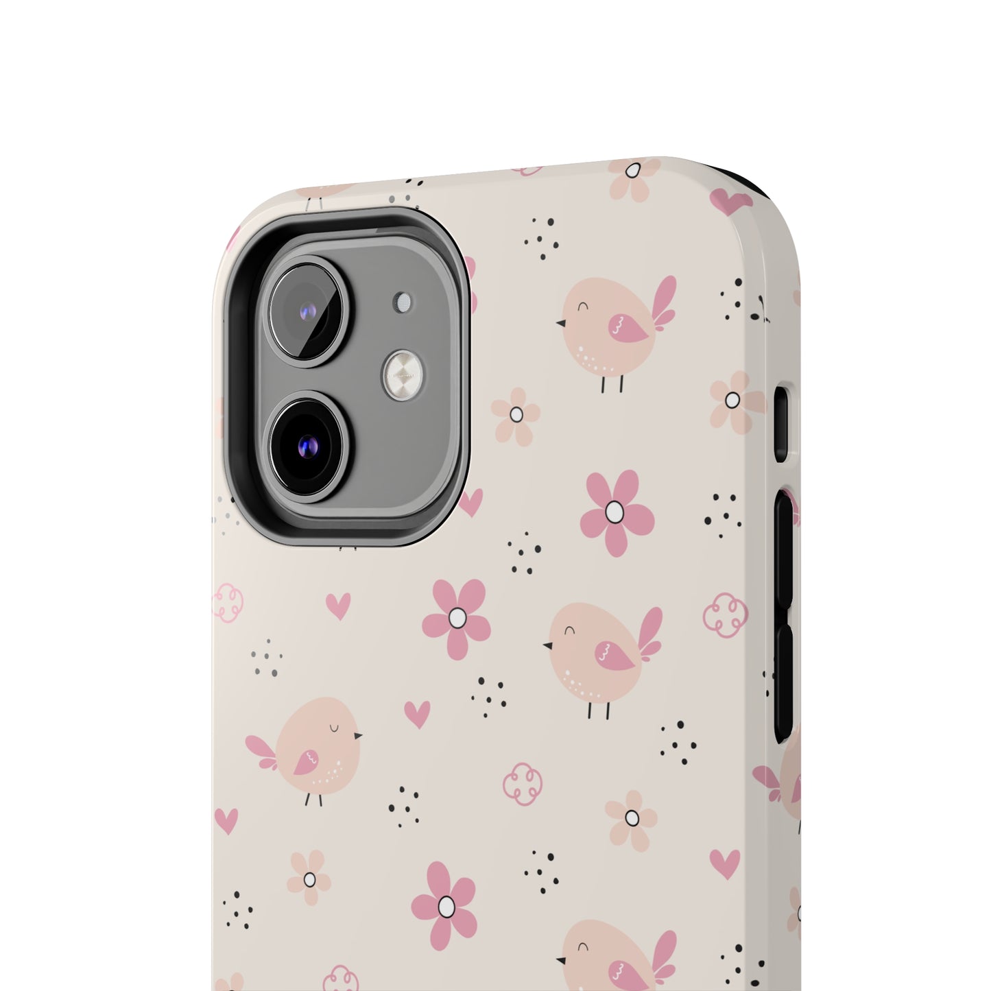 Cute Pink Birds and Flowers print design Tough Phone Case compatible with a large variety of iphone models