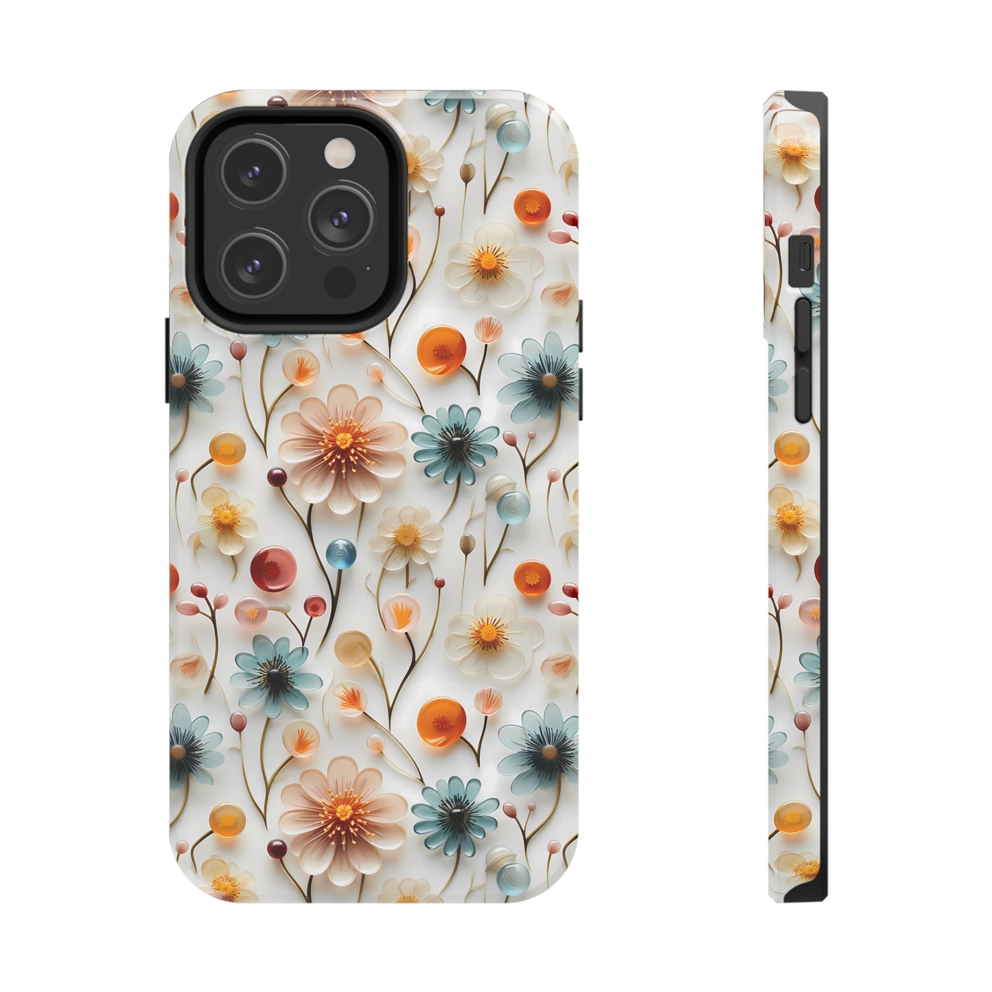 3D Glass Flower Pattern Design Tough Phone Case compatible with a large variety of iPhone models, Phone Case, Birthday Gift