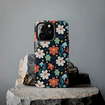 Retro Vibrant Flowers Pattern print design Tough Phone Case compatible with a large variety of phone models, Phone Case, Gift