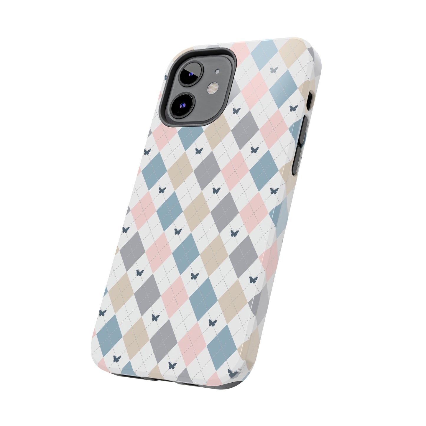 Argyle Pastel Plaid and Butterflies print design Tough Phone Case compatible with a large variety of iphone models