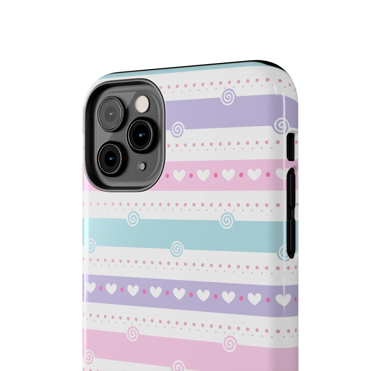 Pastel Stripes and Hearts print design Tough Phone Case compatible with a large variety of iphone models