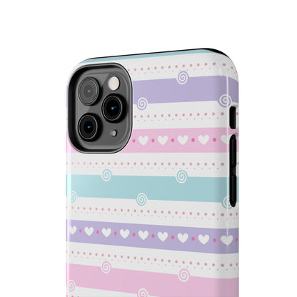 Pastel Stripes and Hearts print design Tough Phone Case compatible with a large variety of iphone models