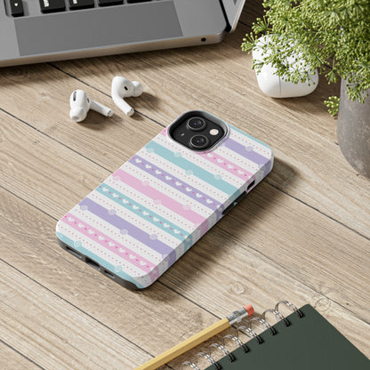 Pastel Stripes and Hearts print design Tough Phone Case compatible with a large variety of iphone models