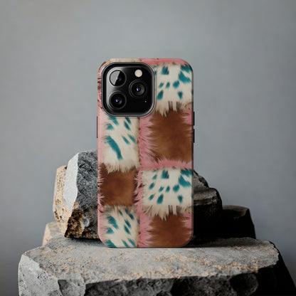 Modern Cowgirl Cowhide Design Pattern Print Tough Phone Case compatible with a large variety of phone models, Phone Case, Gift