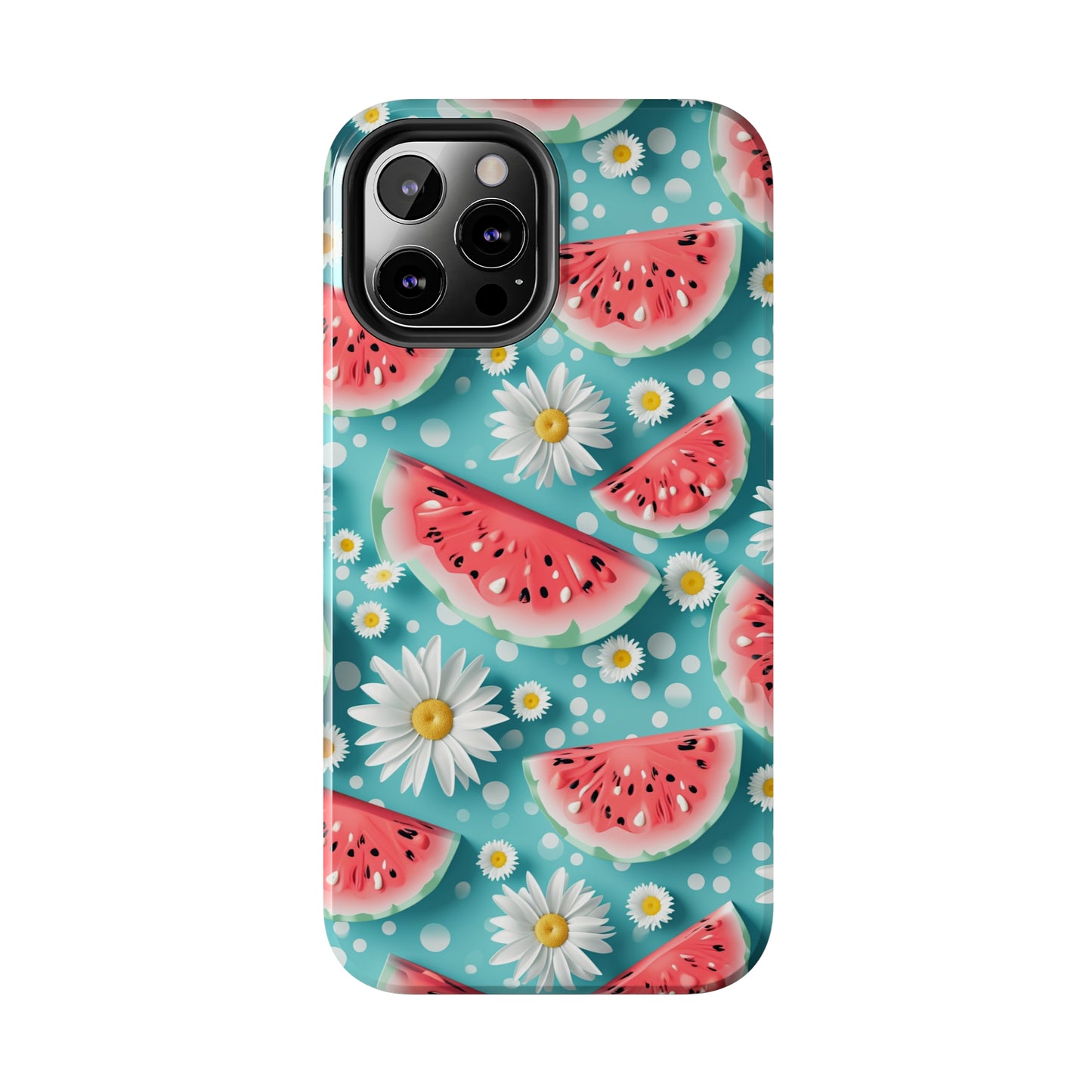 Watermelon Slices and Daisies Digital print Design Tough Phone Case compatible with a large variety of iPhone models, Gift, Phone Case