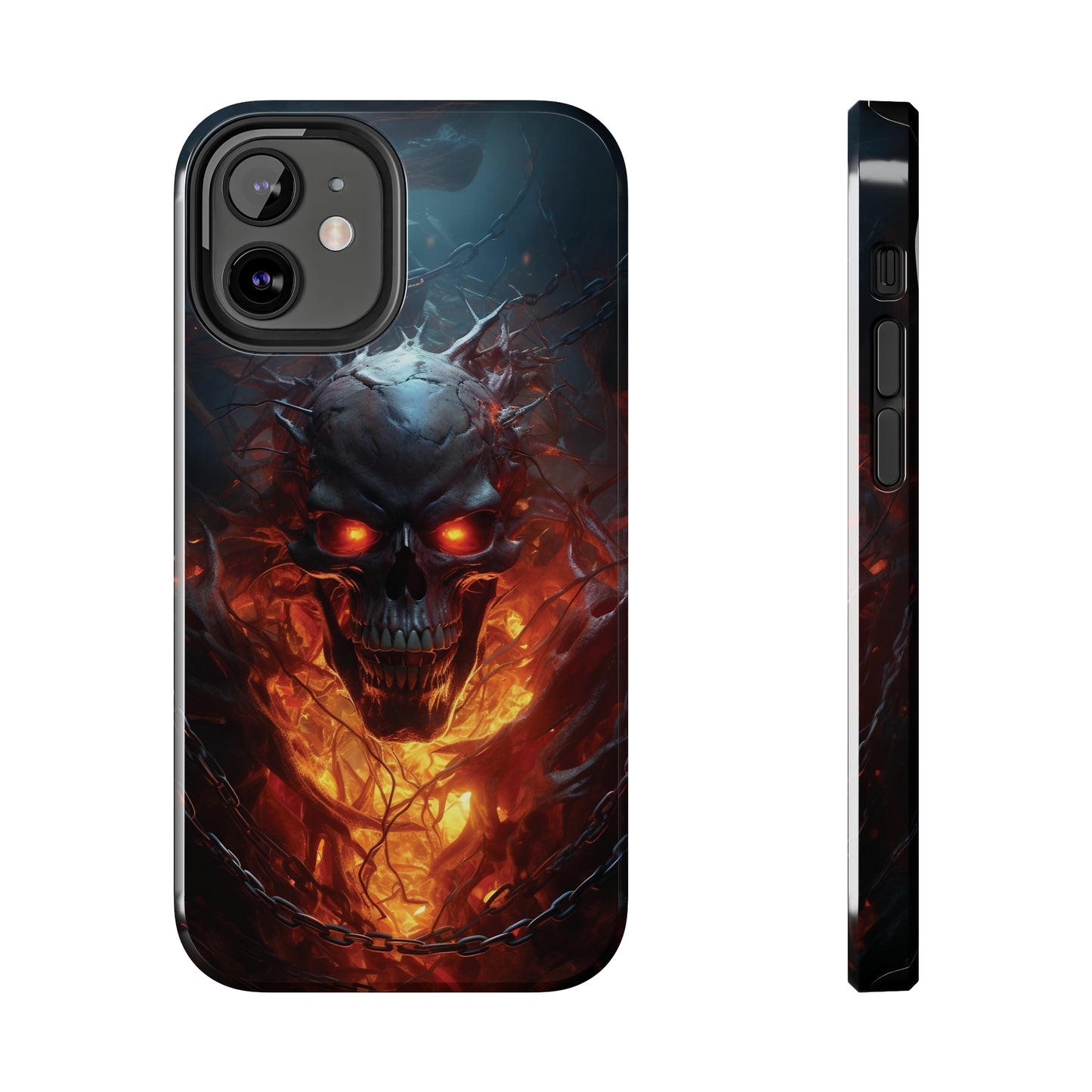 Fiery Skull iPhone Case, Flame Gothic Art Phone Cover, Unique Horror Style iPhone Accessory, Cool Tech Design for iPhone Models, Durable Phone Accessory Protective Cover for iPhone Models, Tough iPhone Case