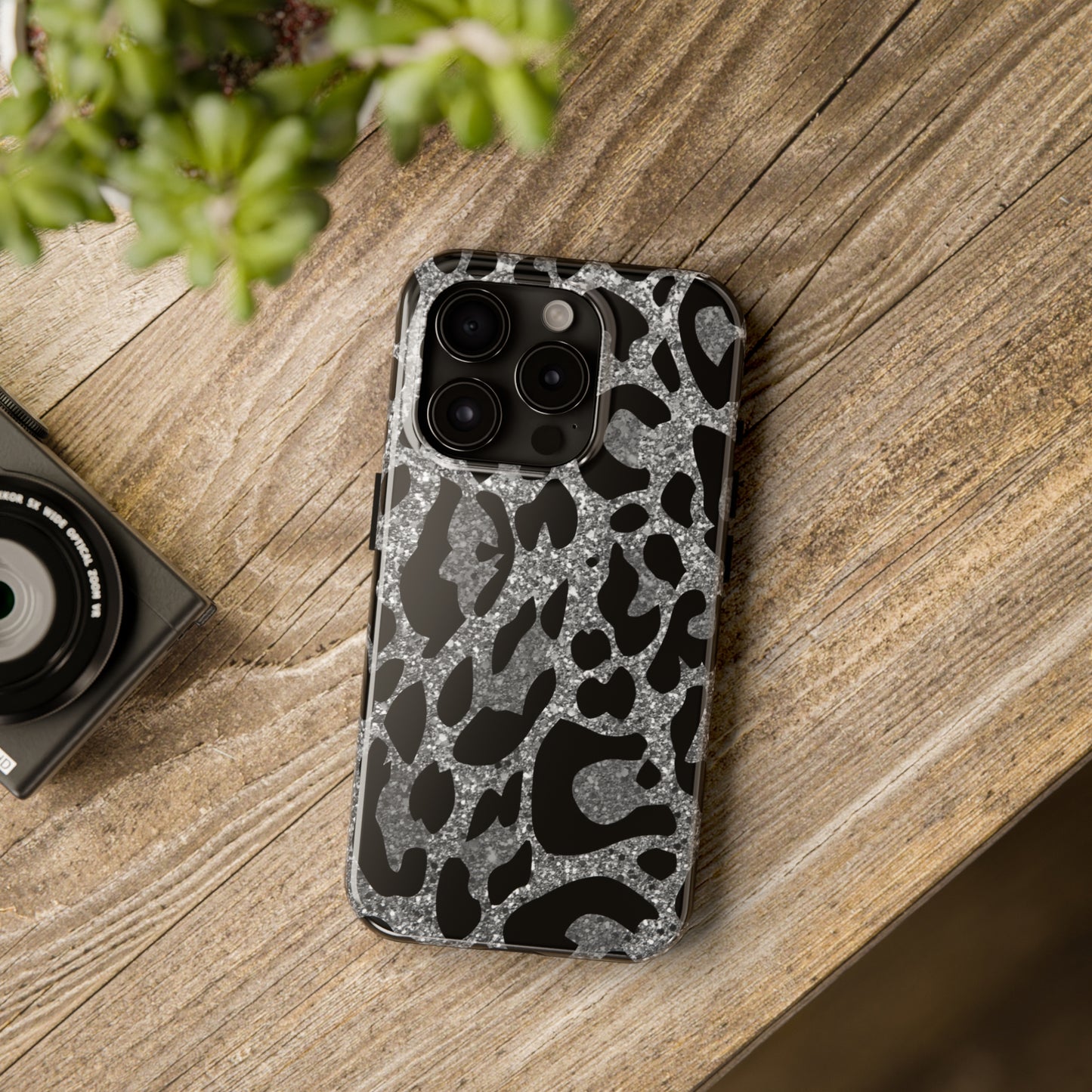 Silver and Black Leopard Design Phone Case- Lightweight, Impact Resistant Cover for iPhone 6, 6s, 12, 13, 14, 15