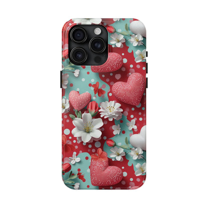 Polka Dot Hearts and Flowers Digital print Design Tough Phone Case compatible with a large variety of iPhone models, Gift, Phone Case