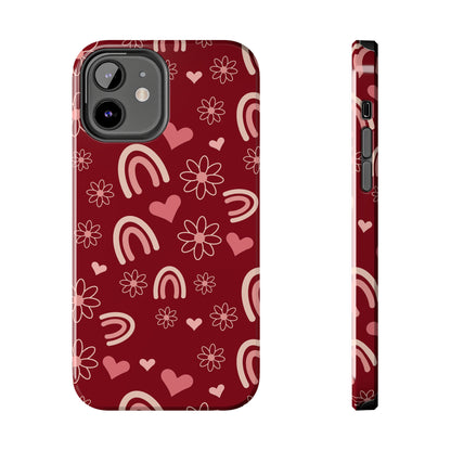 Red Boho Rainbow print Design Tough Phone Case compatible with a large variety of iPhone models, Gift, Phone Case