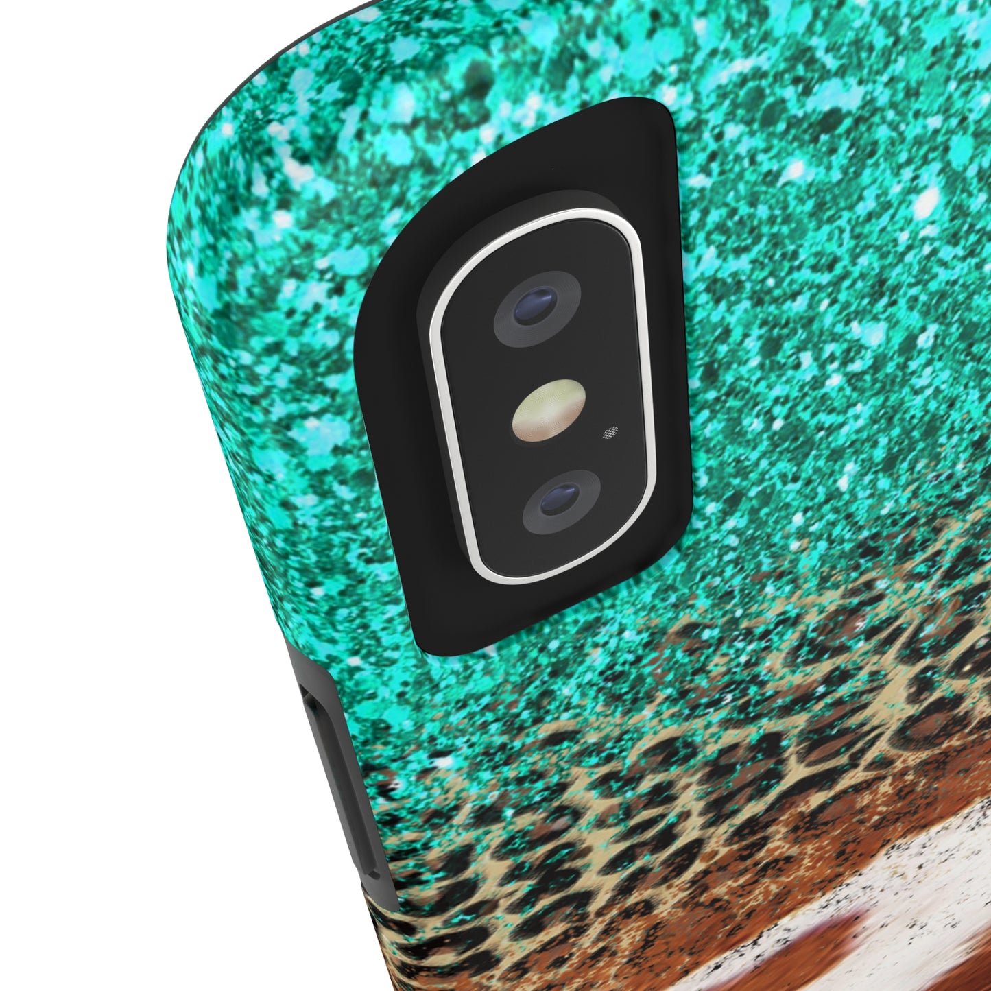 Western Cow Print, Teal, and Leopard print Design Phone Case- Lightweight, Impact Resistant Cover for iPhone 6, 6s, 12, 13, 14, 15