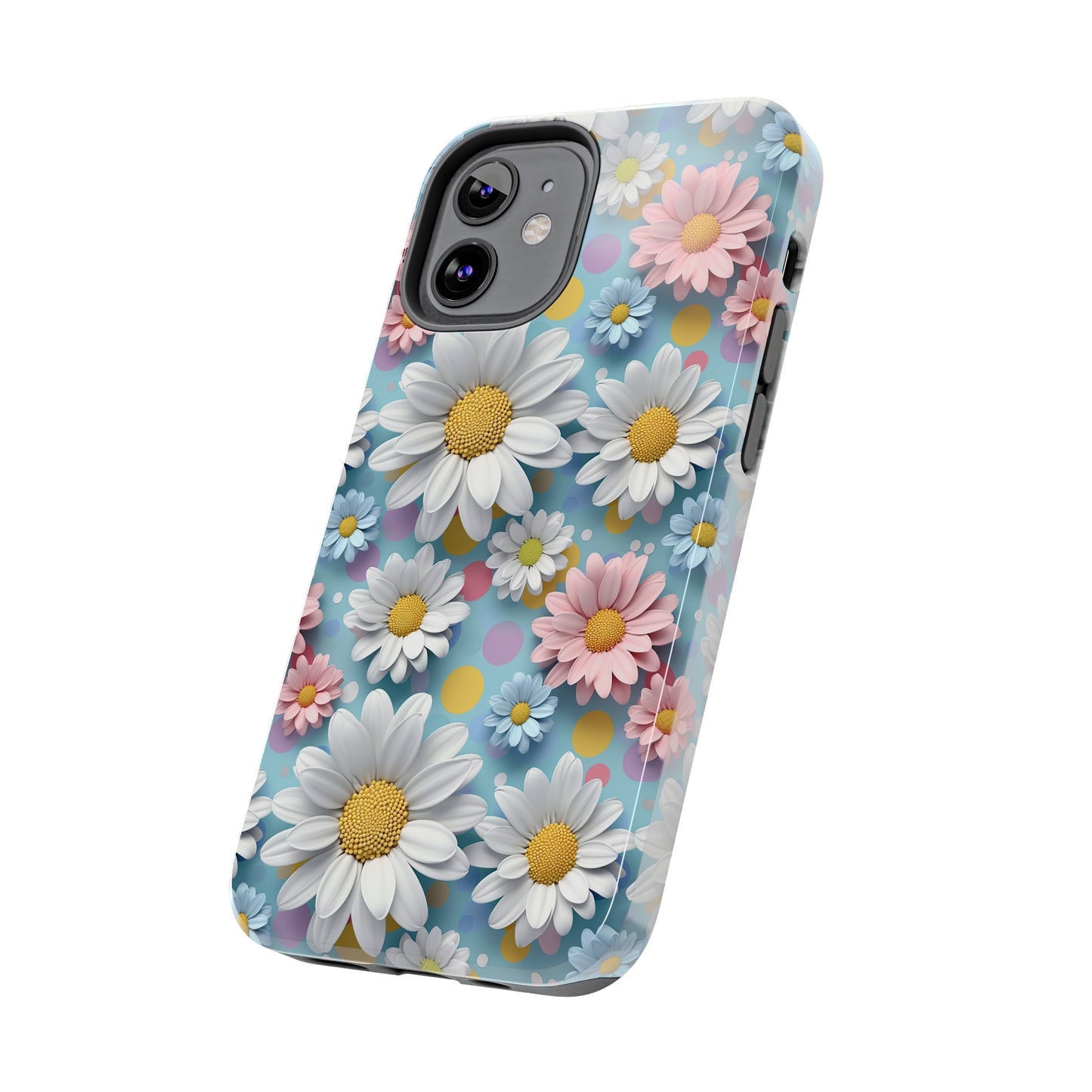 3D Spring Flowes and Polka Dots Digital print Design Tough Phone Case compatible with a large variety of iPhone models, Gift, Phone Case