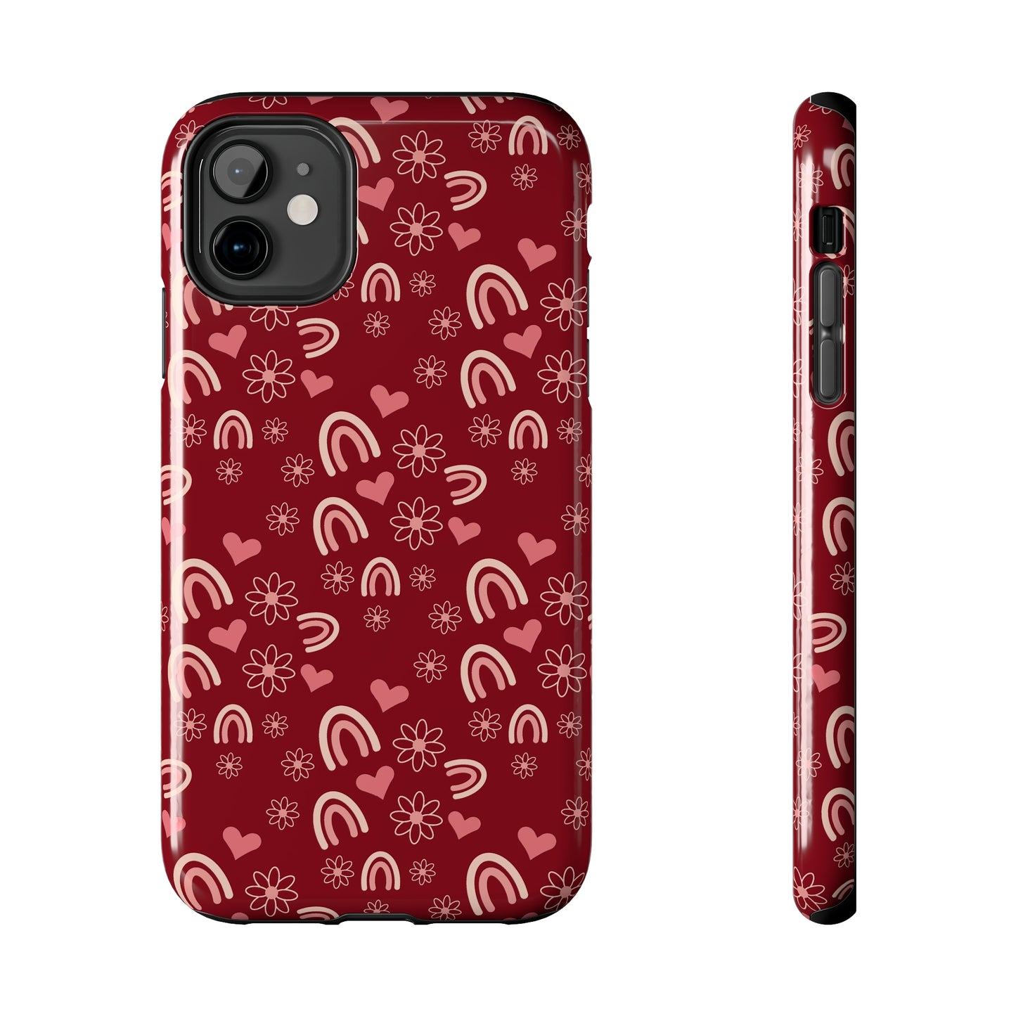 Red Boho2 Rainbow print Design Tough Phone Case compatible with a large variety of iPhone models, Gift, Phone Case