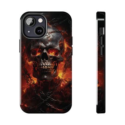 Gothic Skull iPhone Case, Dark Aesthetic Fiery Eyes, Unique Horror Style iPhone Accessory, Cool Tech Design for iPhone Models, Durable Phone Accessory Protective Cover for iPhone Models, Tough iPhone Case