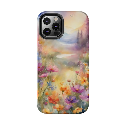 Watercolor Landscape and Wildflowers Pattern print design Tough Phone Case compatible with a large variety of phone models, Phone Case