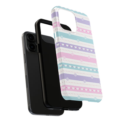 Pastel Stripes and Hearts print design Tough Phone Case compatible with a large variety of iphone models