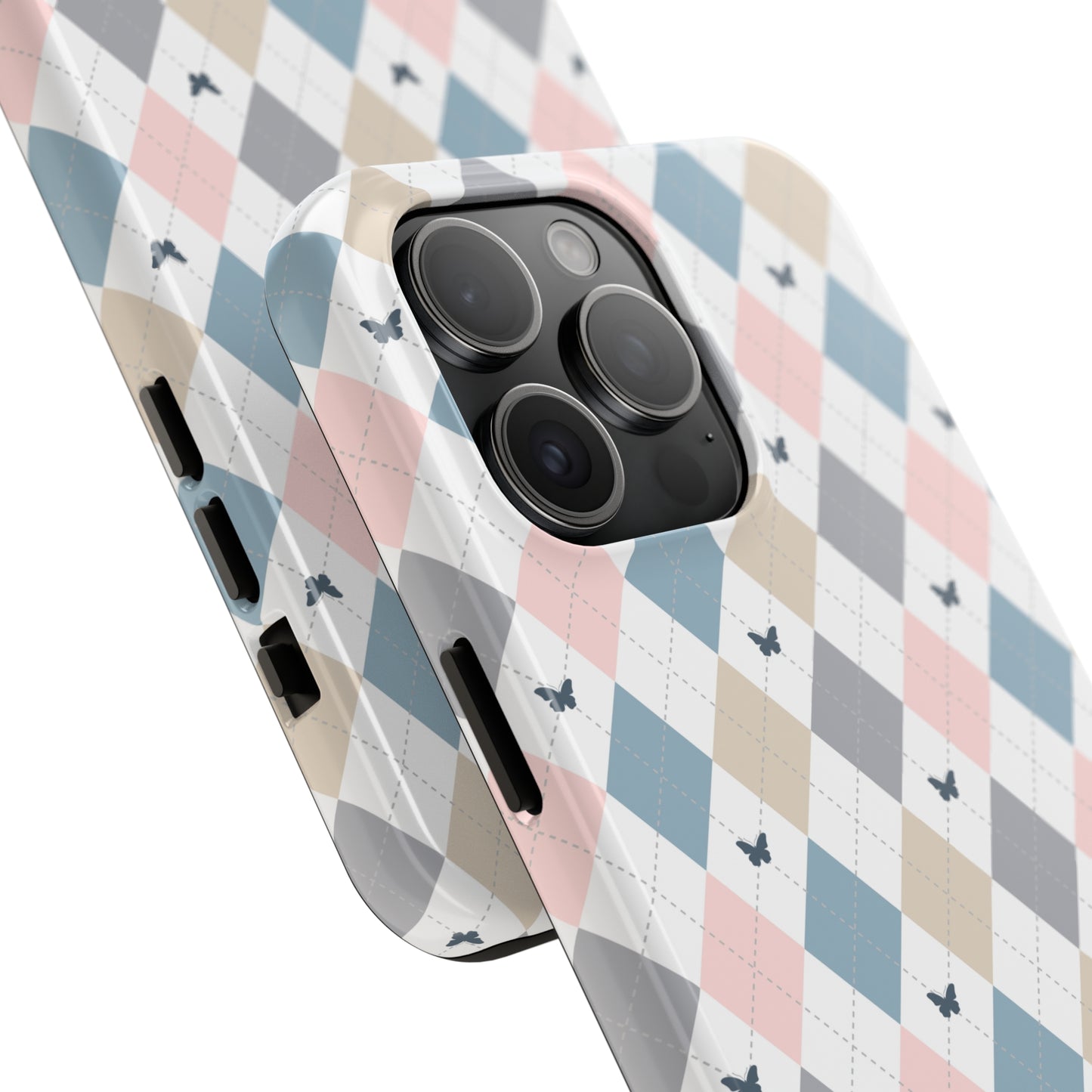 Argyle Pastel Plaid and Butterflies print design Tough Phone Case compatible with a large variety of iphone models